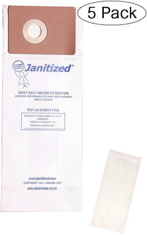 Janitized JAN-ADVU500-2(10) Advance VU500 Premium Replacement Commercial Vacuum Paper Bag, Includes 2 Pre Filters (Pack of 10) - StaplermaniaStore
