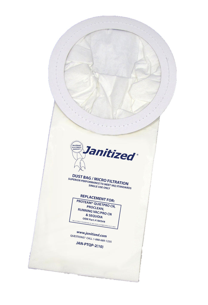 Janitized JAN-PTQP-2(10) Premium Replacement Commercial Vacuum Paper Bag for ProTeam QuietPro CN, ProClean, RunningVac/Pro Vac CN, Sequoia Vacuum Cleaners, OEM#104544 (Pack of 10)