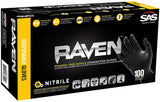 SAS Safety 66518 Raven Powder-Free Disposable Black Nitrile 6 Mil Gloves, Large, 100 Gloves by Weight - StaplermaniaStore