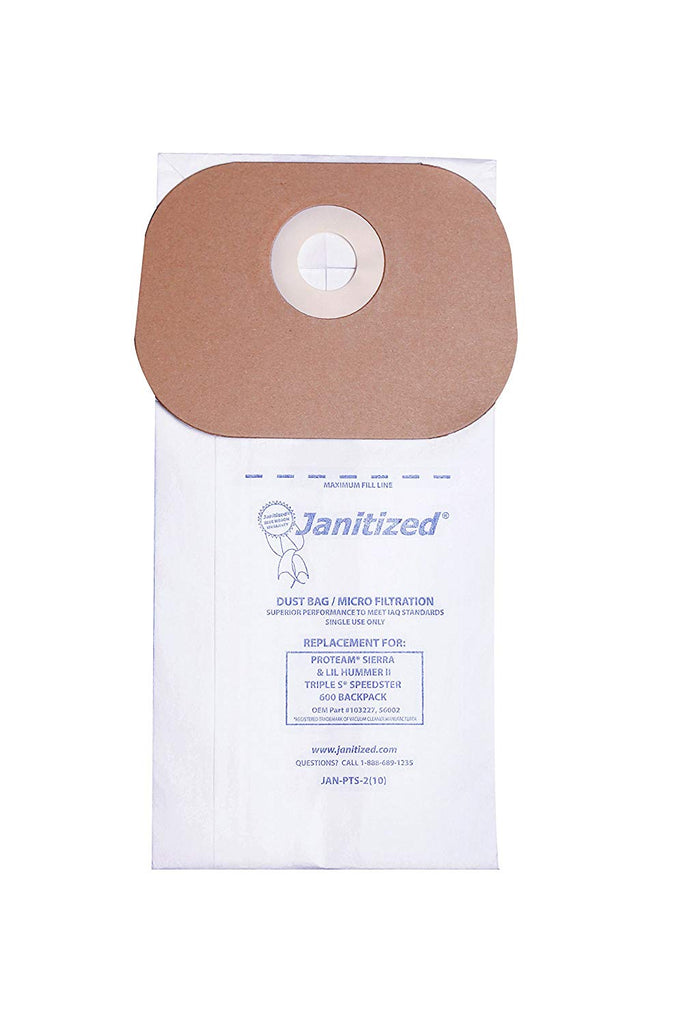 Janitized JAN-PTS-2(10) Premium Replacement Commercial Vacuum Paper Bag for ProTeam, Vacuum Cleaners, OEM#103227, 56002 (Pack of 10) - StaplermaniaStore