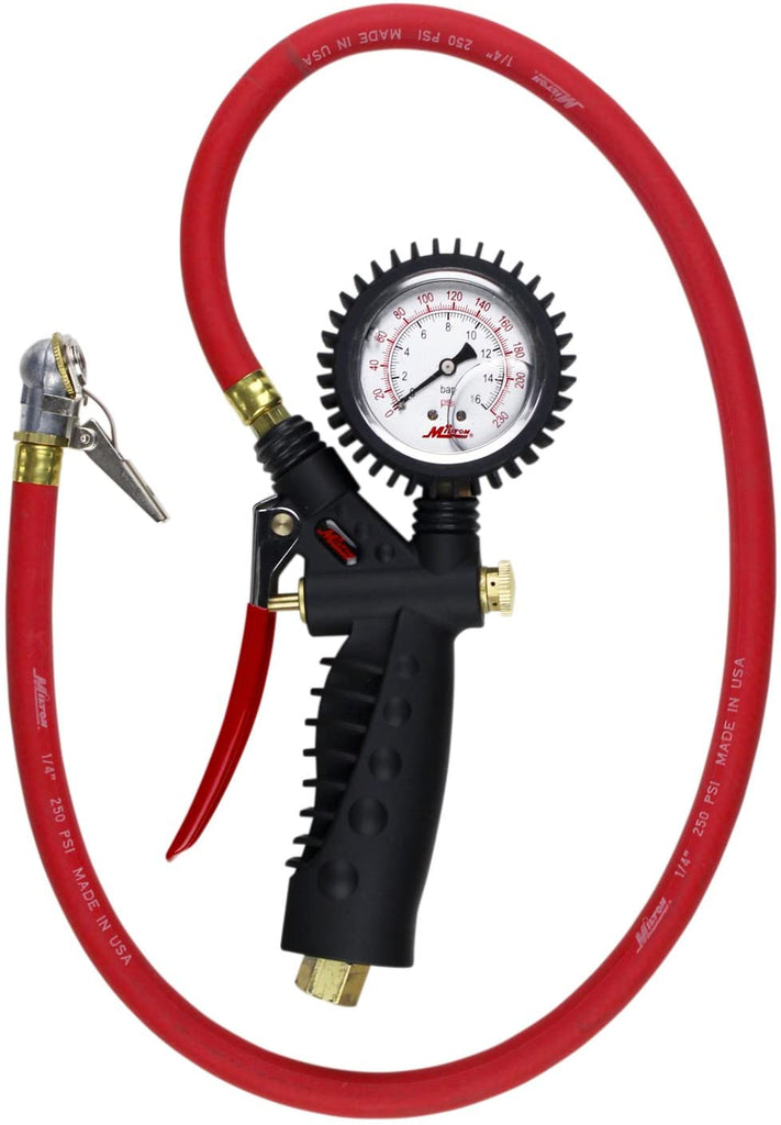 Milton 573A Pro Analog Pistol Grip Inflator Gauge - 36" Hose and Ball Chuck w/Clip - 160 PSI - StaplermaniaStore