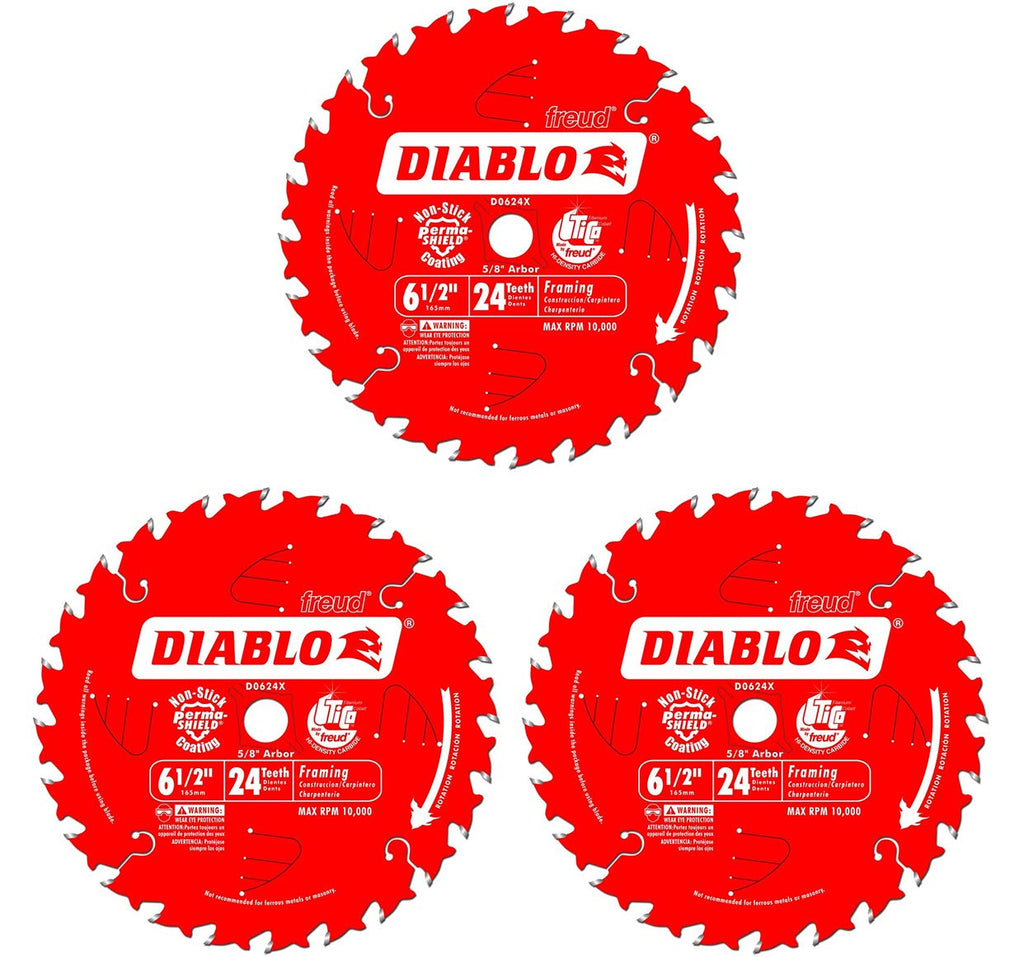 Freud D0624X Diablo 6-1/2-Inch 24-Tooth ATB Framing Saw Blade with 5/8-Inch Arbor (Three Pack)
