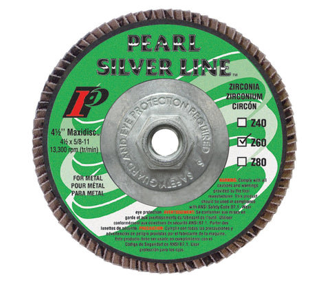 Pearl Abrasive MAX456ZTH 4-1/2" by 5/8-11" 60 grit Maxidisc, Flap Disc (hubbed) - StaplermaniaStore