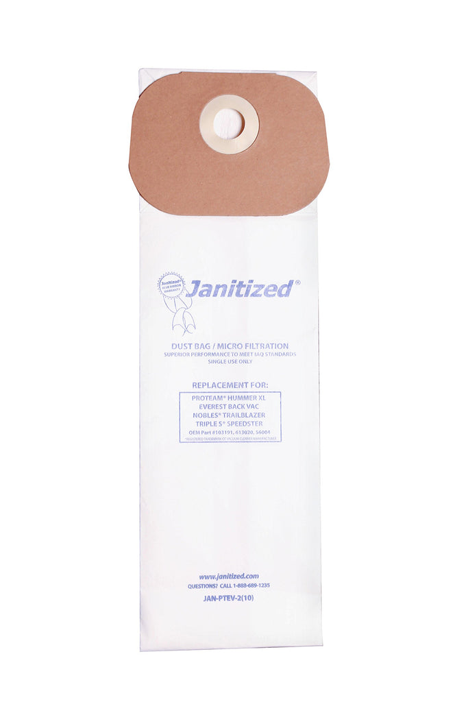 Janitized JAN-PTEV-2(10) Premium Replacement Vaccum Paper Bag, Nobles Trailblazer XL, ProTeam Hummer XL, SSS Speedster Vacuums, OEM#613020, 103191, 56004 (Pack of 10)