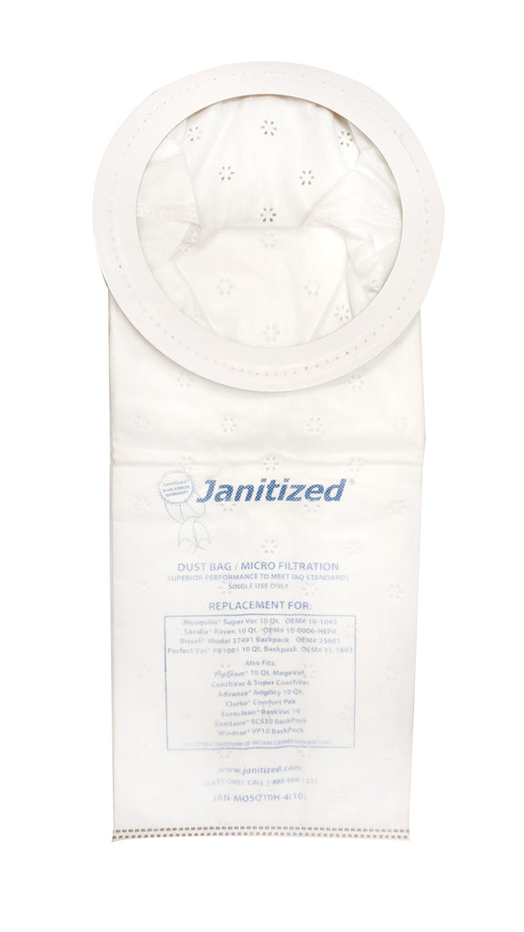 Janitized JAN-MOSQ10H-4(10)-EA Premium Replacement Commercial Vacuum Bag, Mosquito SuperVac, OEM# 25601, FXL12907, 273511, 10-1043, 15-1803, 10-0006-HEPA, 1" Height, 17" Width, 7" Length (Pack of 10)