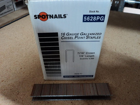 Staples 7/16 Crown x 7/8 for DuoFast, Paslode GSI 16 Gauge Guns Spotnails 5628PG - StaplermaniaStore