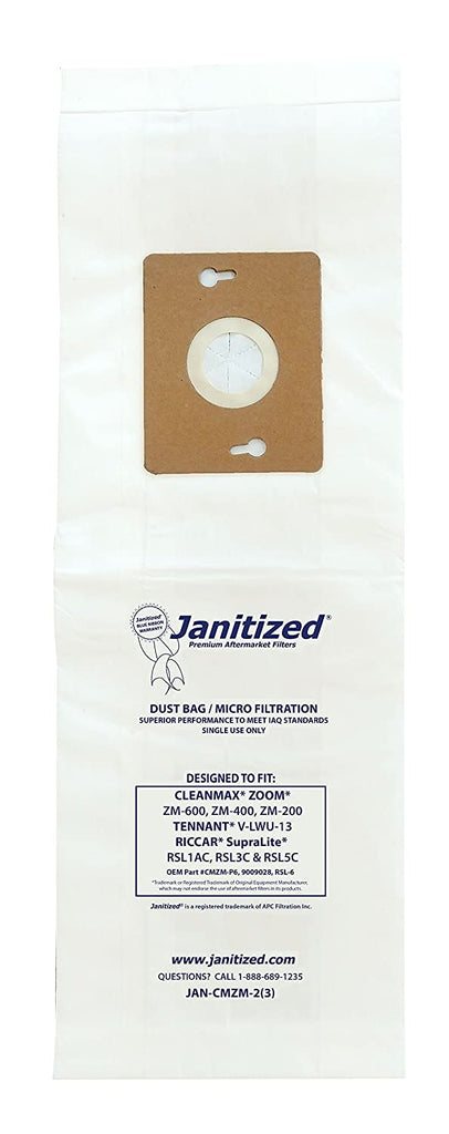 Janitized JAN-CMZOOM-2(3)-EA Premium Replacement Commercial Vacuum Bag Designed to fit CleanMax Zoom vacuums (Pack of 3) - StaplermaniaStore
