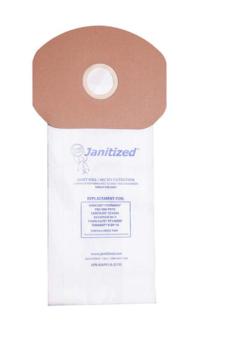 Janitized JAN-KAPV10-2(10) Premium Replacement Commercial Vacuum Paper Bag, Karcher/Tornado PV10, Power-Flite PF1000BP, Sanitaire SC420A, Tennant V-BP-10, OEM#B352-7800, 69370, 87537 - StaplermaniaStore