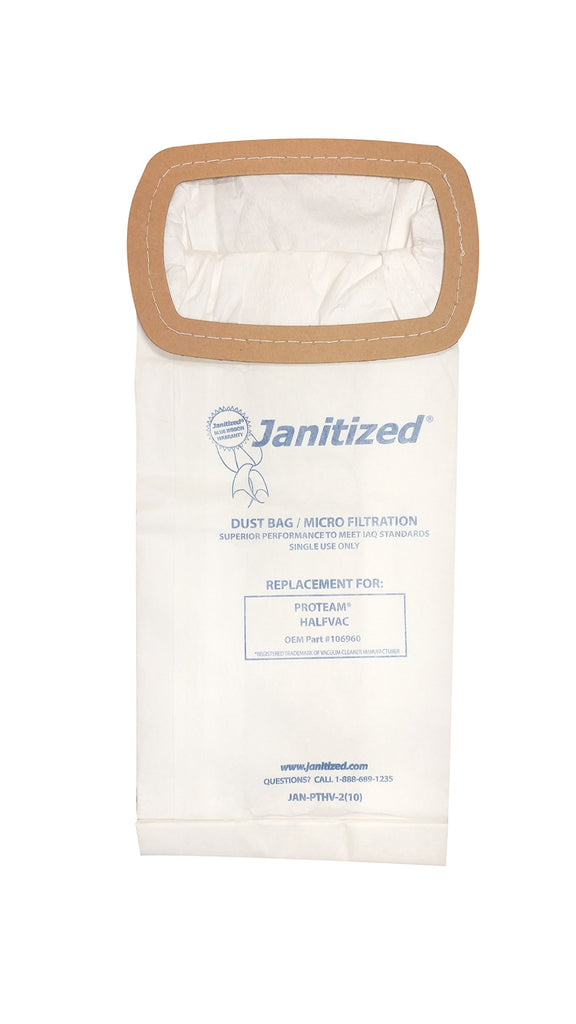 Janitized JAN-PTHV-2(10) Premium Replacement Commercial Vacuum Bag, for ProTeam Half Vac Vacuum Cleaners (10-10 Packs)