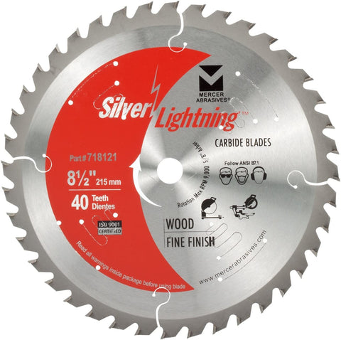 Mercer Abrasives 718121 40-Tooth ATB Carbide Wood Cutting Blade with 8-1/2-Inch Diameter and 5/8-Inch Arbor, Fine Finish