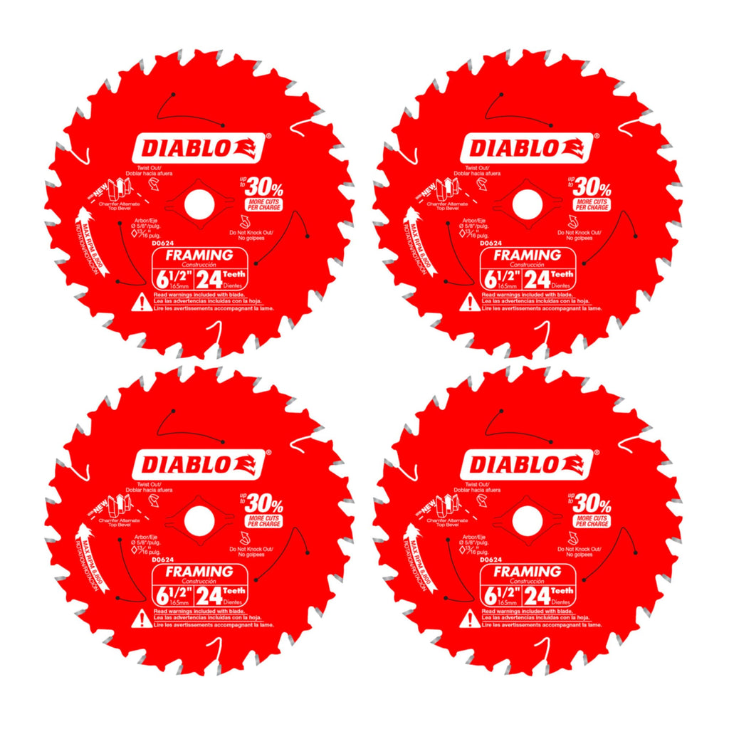 Freud D0624X Diablo 6-1/2-Inch 24-Tooth ATB Framing Saw Blade 5/8-Inch Arbor (4 Pack)