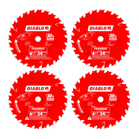 Freud D0624X Diablo 6-1/2-Inch 24-Tooth ATB Framing Saw Blade 5/8-Inch Arbor (4 Pack)