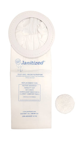 Janitized JAN-ADV6XP-2 Premium Replacement Commercial Vacuum Paper Bag for Advance Adgility 6XP Vacuum Cleaner, OEM#1471098500 (Pack of 10) - StaplermaniaStore