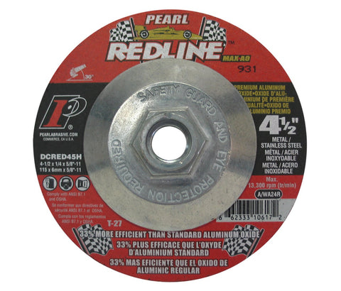 Pearl Abrasive DCRED45H 4-1/2" x 1/4" x 5/8"-11 Depressed Center Grinding Wheels ( 10/bx ) - StaplermaniaStore