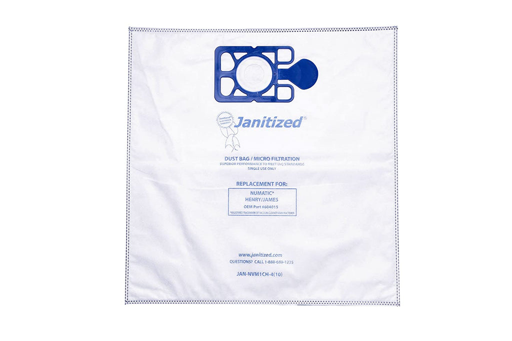 Janitized JAN-NVM1CH-4(10) High Efficiency Premium Replacement Commercial Vacuum Bag for Nacecare & Numatic Henry/James Vac Bag for Models 200, 225, 235, 250, 252 & 260 Vacuum Cleaners (Pack of 10) - StaplermaniaStore