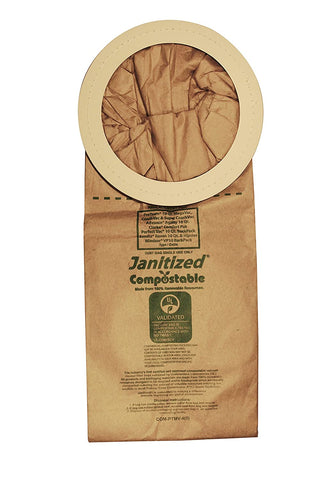 Janitized COM-PTMV-4(5) Premium Replacement Compostable Vacuum Bag for ProTeam 10 Qt. Advance Adgility, Clarke Comfort Pak, Euroclean BackVac , Mosquito Vac, Perfect Vac,  Sandia Raven, Sanitaire SC530, Windsor VP10 (Pack of 5) - StaplermaniaStore