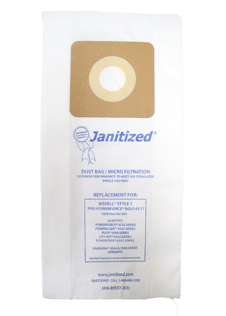 Janitized JAN-BISS7-2(3) Premium Replacement Commercial Vacuum Paper Bag for Bissell Pro Powerforce BGU1451T, Bissell 7 Vacuum Cleaners, OEM#U1451 (Pack of 36)