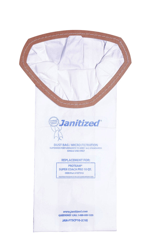 Janitized JAN-PTSCP10-2(10) Premium Replacement Commercial Vacuum Bag for ProTeam Super Coach Pro 10 qt Vacuum Cleaners