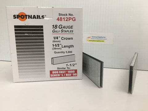 SPOTNAILS 4812PG L/90 18 Gauge 1/4" Crown,1-1/2" leg. 5M/B. 2B/C. Sale By 2 BOX - StaplermaniaStore