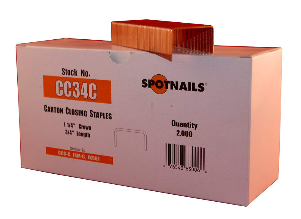 Spot Nails CC34C 1-1/4-Inch Crown 3/4-Inch Leg Carton Closing Staple (Quantity 2000) - StaplermaniaStore