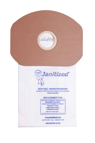 Janitized JAN-KAPV6-2(10) Premium Replacement Vacuum Paper Bag, Sanitaire SC412, KarcherTornado PV6, Cleanmax CMBP-6, Tennant V-BP-6, Power-Flite PF300/600BP, OEM#CMBP-10, C352-2500 (Pack of 10)