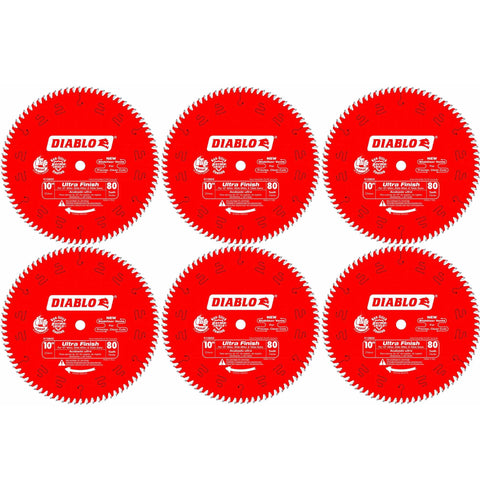 Freud D1080X Diablo 10-Inch 80-tooth ATB Finish Saw Blade with 5/8-Inch Arbor and PermaShield Coating (6 Pack)