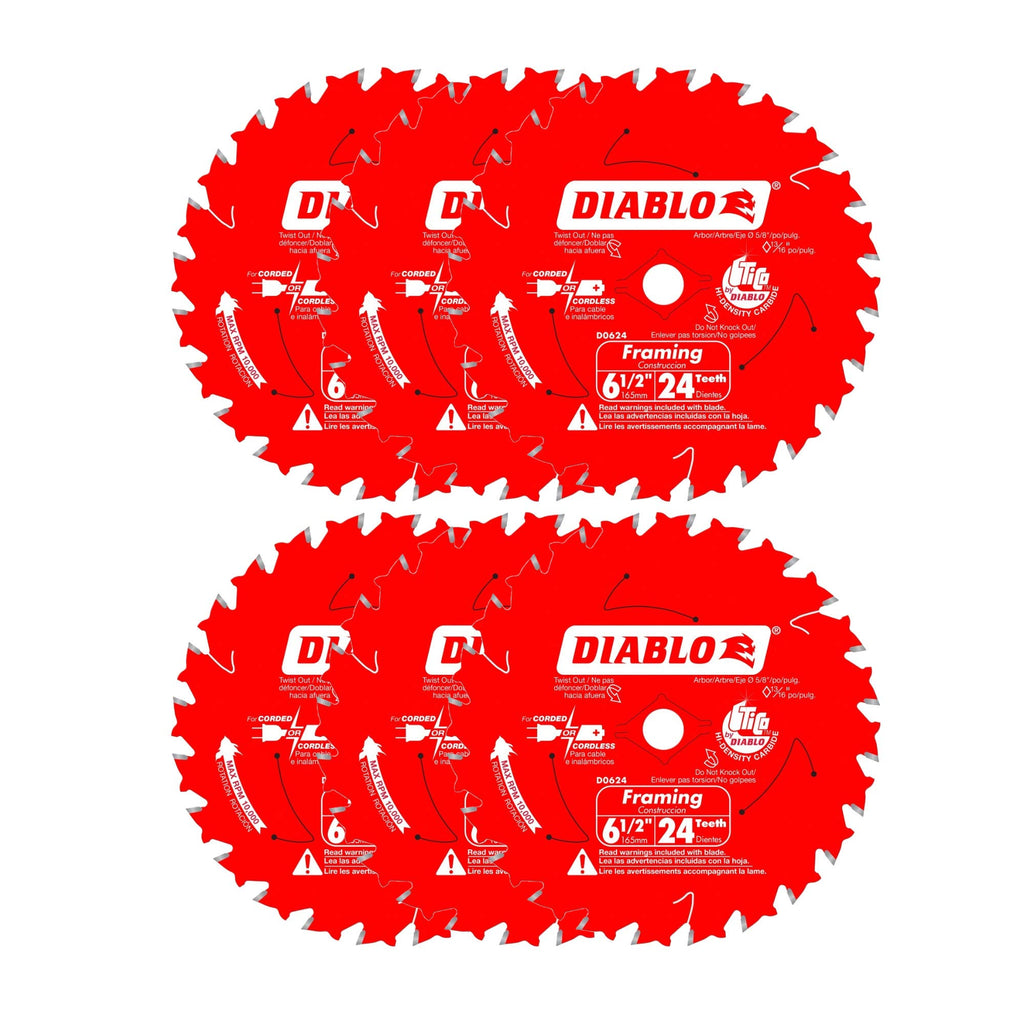 Diablo 6-1/2" x 24-Tooth ATB Framing Saw Blade with 5/8" Arbor (6-Pack)