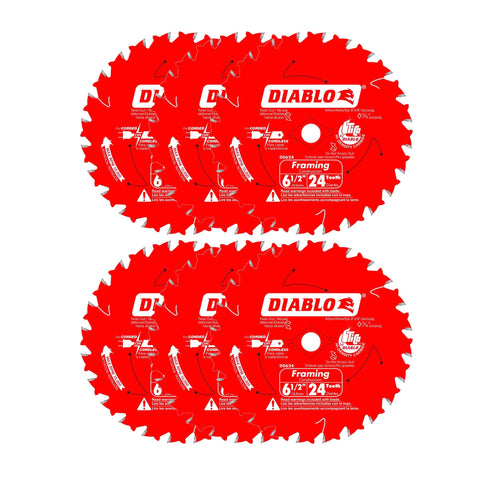 Diablo 6-1/2" x 24-Tooth ATB Framing Saw Blade with 5/8" Arbor (6-Pack)