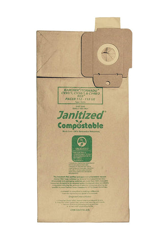 Janitized COM-KACV30-4(5) Compostable Paper Premium Replacement Commercial Vacuum Bag for Karcher/Tornado CV30/1 and CV38/1 & NSS Pacer 112 & 115 UE vacuums (Pack of 5)