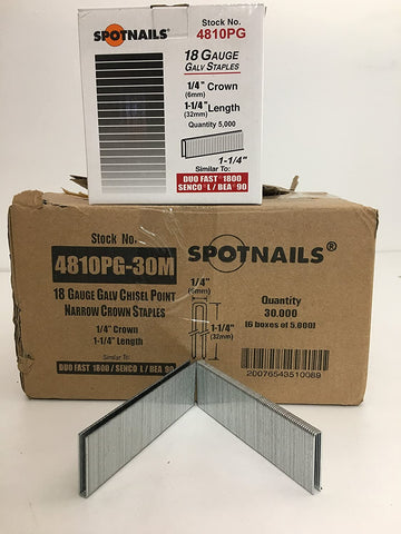 SPOTNAILS 4810PG L/90 18 Gauge 1/4" Crown,1-1/4" leg. 5000Pcs/Box.6 Boxes/Case. Sale By Full Case ! - StaplermaniaStore